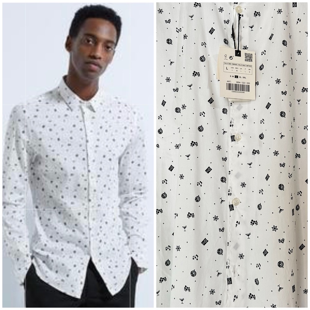 New Zara Men’s Super Slim Martini Cocktail White Dress Shirt Large 8211/360